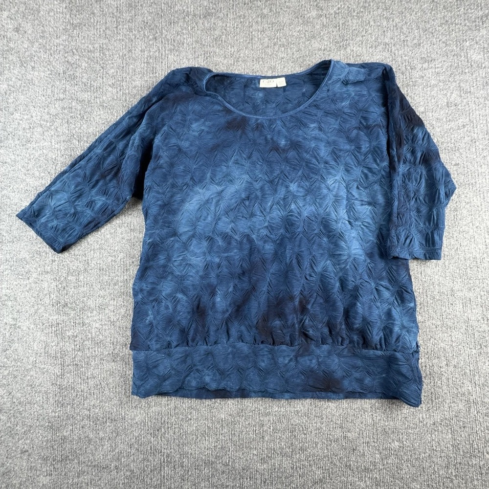 Cato‎ Blouse Womens 18/20W Blue Textured Round Neck 3/4 Sleeve Tunic Top